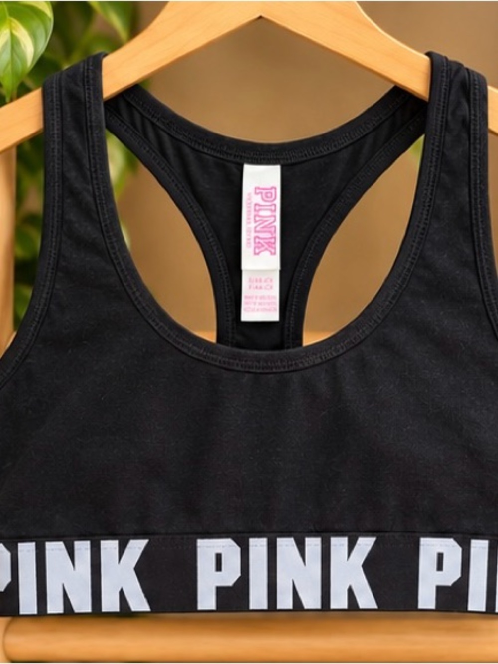 Victoria’s Secret PINK Black Logo Sports Bra Size Small NWOT